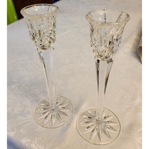 Gorham Lady Anne  Sparkling Crystal Candlesticks 2 Elegant Taper Candle Holders - Picture 1 of 6
